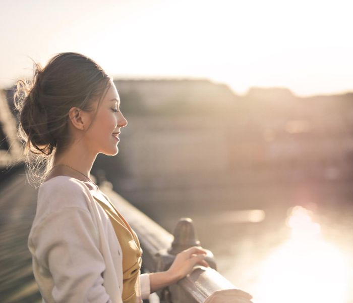 Woman closed eyes meditating