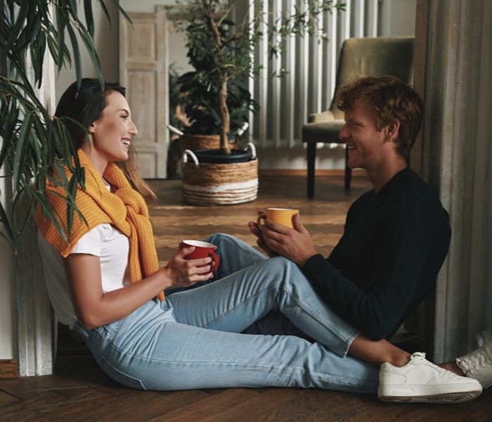 Couple talkin and facing towards each other