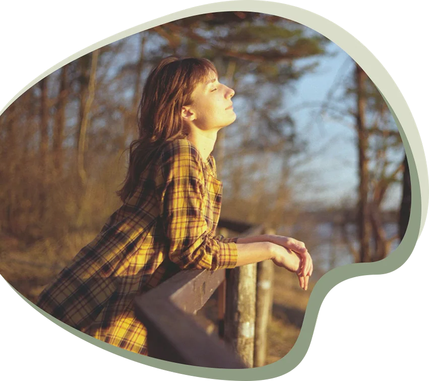 Woman closed eyes, going through life transition