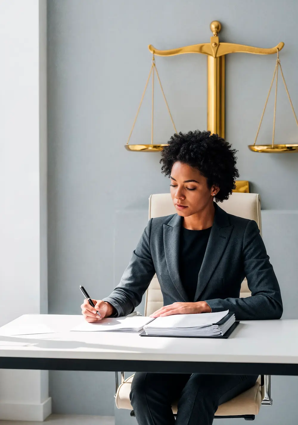 Lawyer writing on table